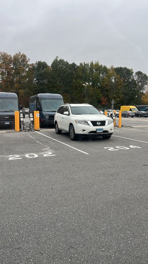 Delivery vans parked at the station lot in Connecticut